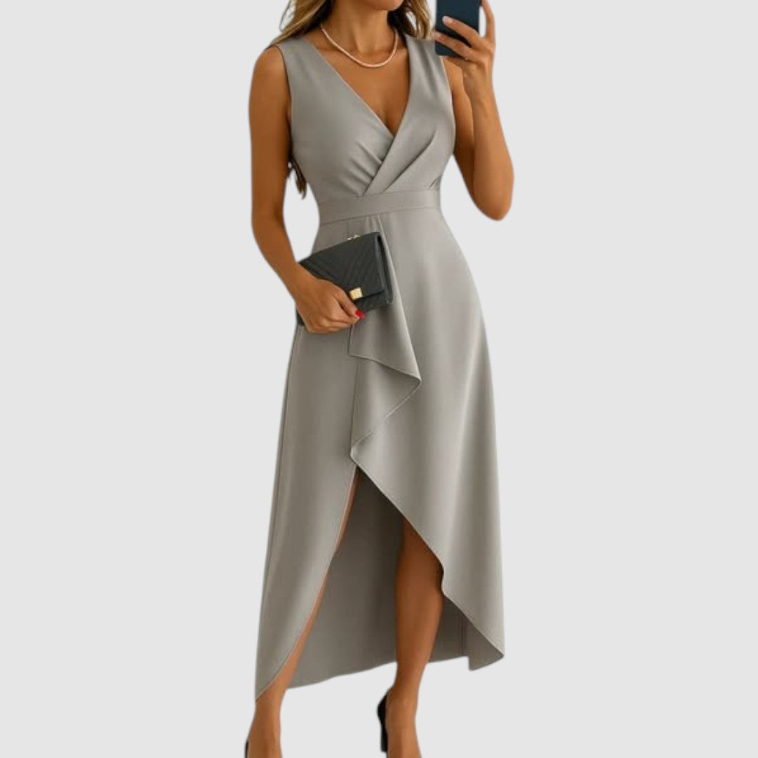 Vicky | Elegant V-Neck Wrap Dress Grey, photo studio