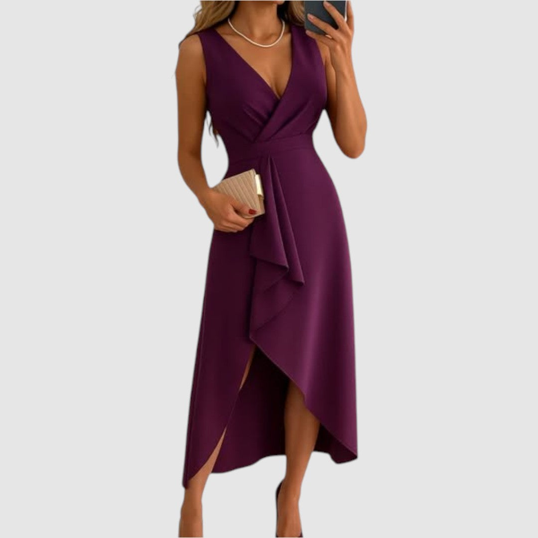 Vicky | Elegant V-Neck Wrap Dress Red, photo studio