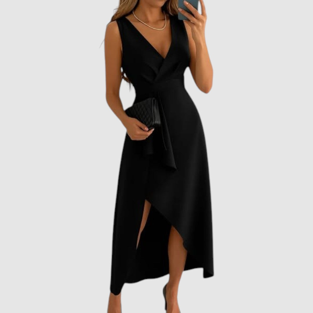 Vicky | Elegant V-Neck Wrap Dress Black, photo studio