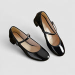 Orthopaedic Mary Jane Shoes in Black Patent, Block Heel