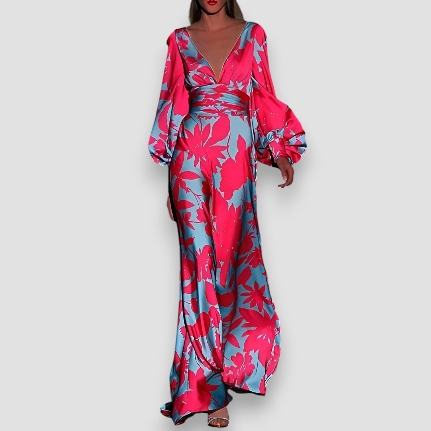 Berenice | V-Neck Balloon Sleeve Dress Pink, studio photo