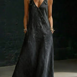 Asymmetric Button Denim Maxi Dress