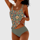 Swimsuit Set in Gold Mandala with Aqua Brief
