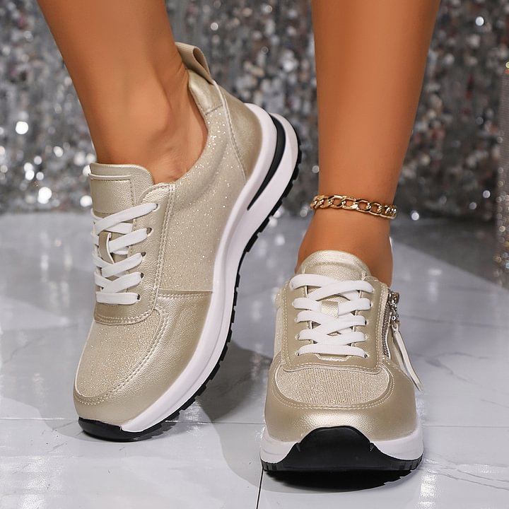 Alyce | Orthopaedic Sneakers with a Side Zip Gold, photo studio