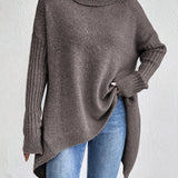 Long Split-Hem Turtleneck Jumper