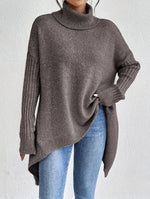 Long Split-Hem Turtleneck Jumper