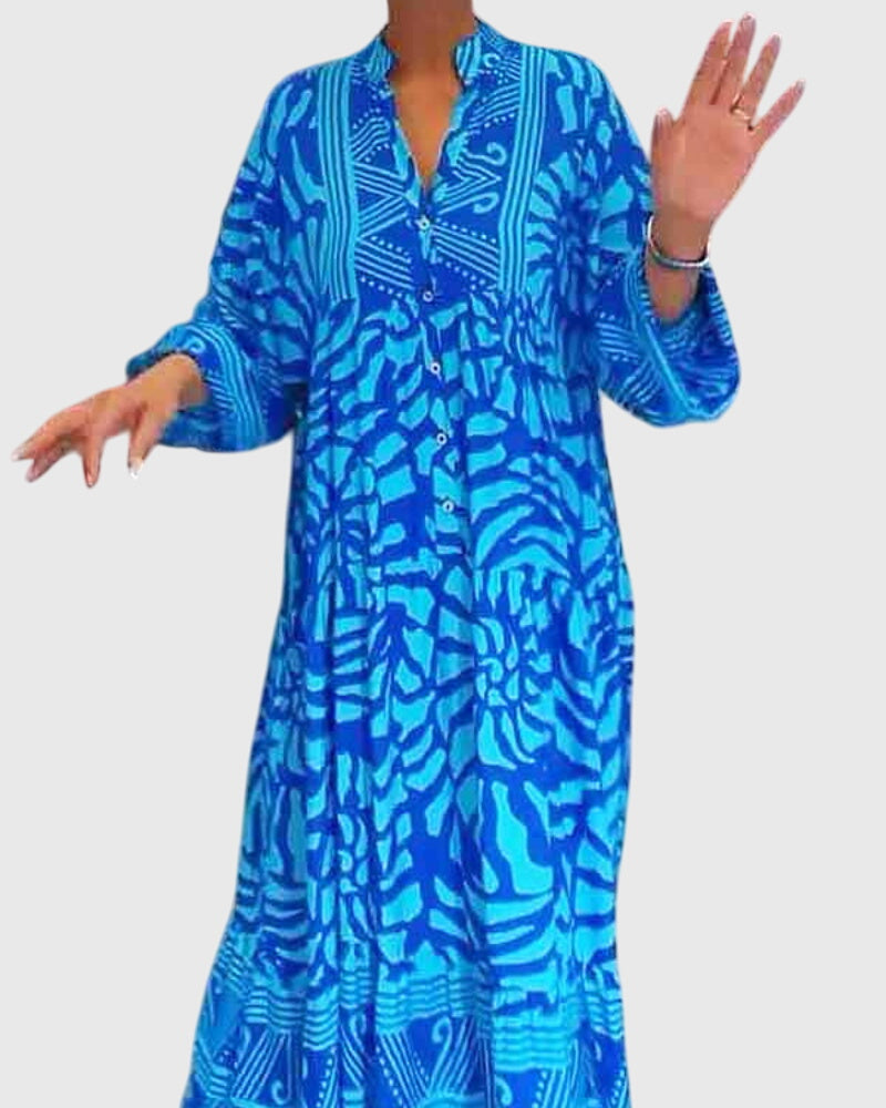 Maxi Dress with Elegant Print Blue, studio photo