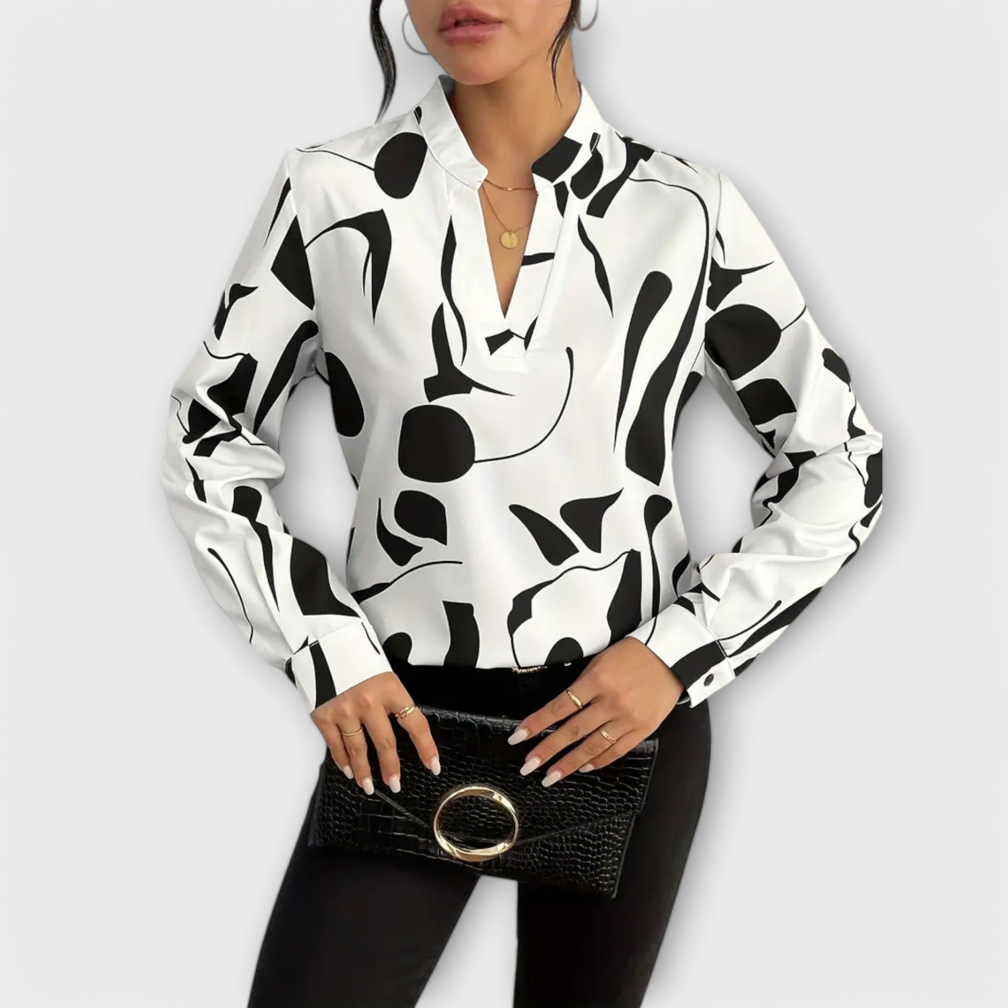Gwendolen | Elegant V-Neck Blouse White, studio photo