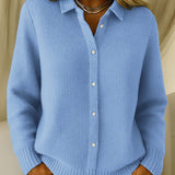 Plain Shirt-Collar Cardigan
