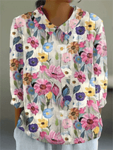 Ilona | Casual Printed Blouse with a Collared V-Neck