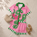 Elaine | Serpent Print Shirt and Shorts Set with Striped Trim