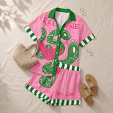 Elaine | Serpent Print Shirt and Shorts Set with Striped Trim