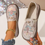 Zelda | Embroidered Slip-On Loafers with a Decorative Clasp