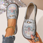 Zelda | Embroidered Slip-On Loafers with a Decorative Clasp