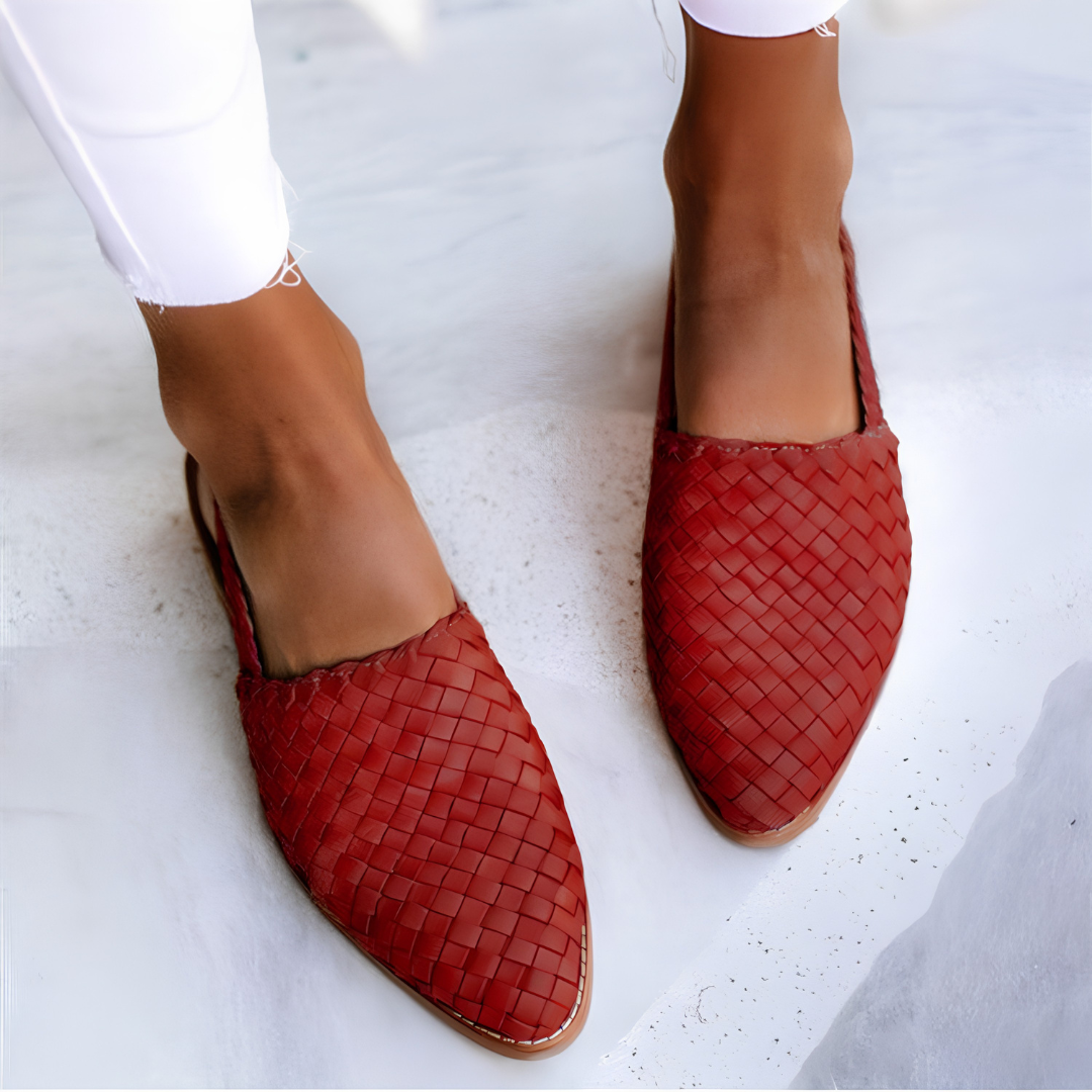 Thalia Handcrafted Moccasins Red, photo studio