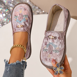 Zelda | Embroidered Slip-On Loafers with a Decorative Clasp
