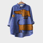 Elegant Summer Blouse in Blue Dachshund