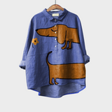 Elegant Summer Blouse in Blue Dachshund