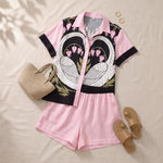 Elsbeth | Swan Print Shirt and Solid Pull-On Shorts Set