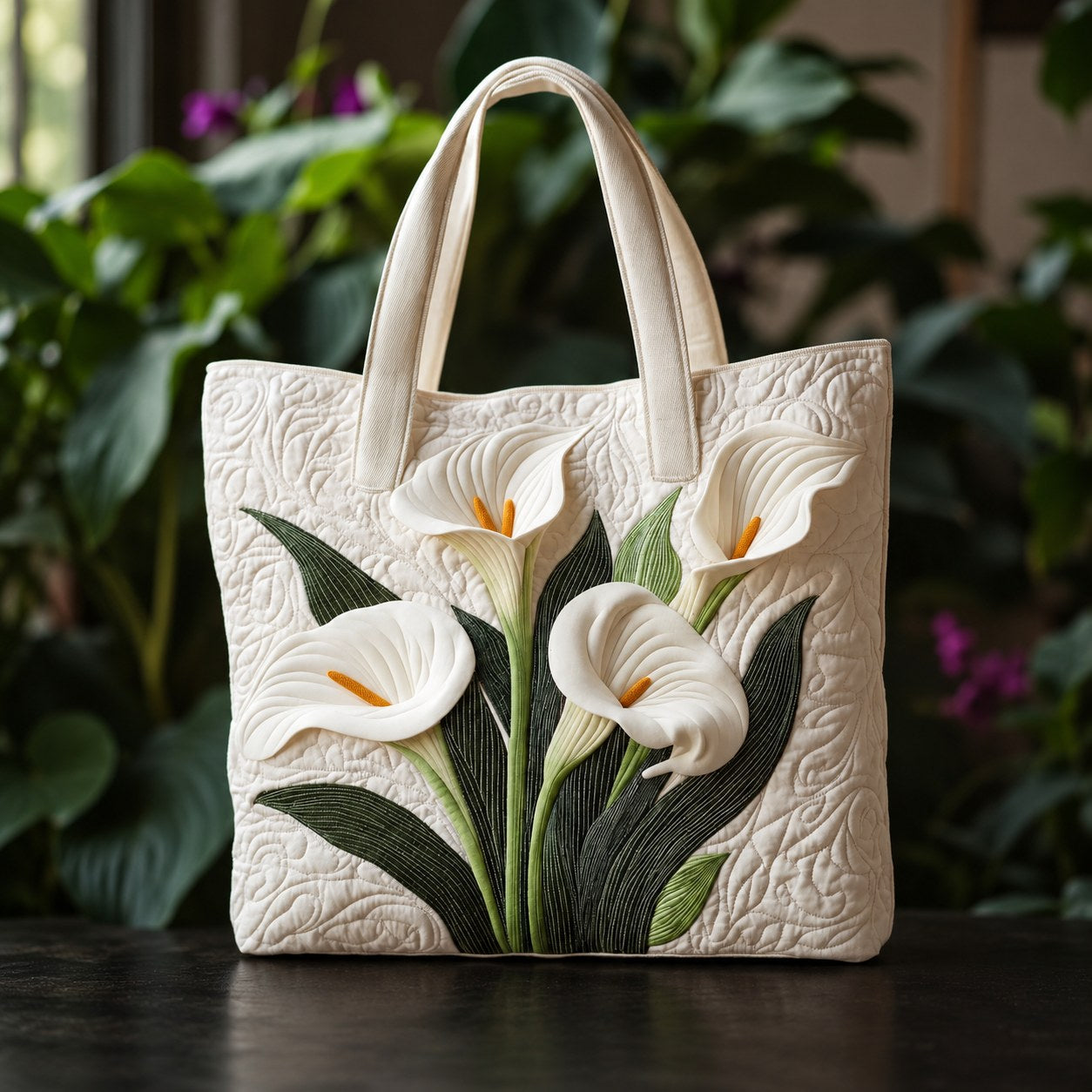 Quilted Handcrafted Bag - White Calla Lilies