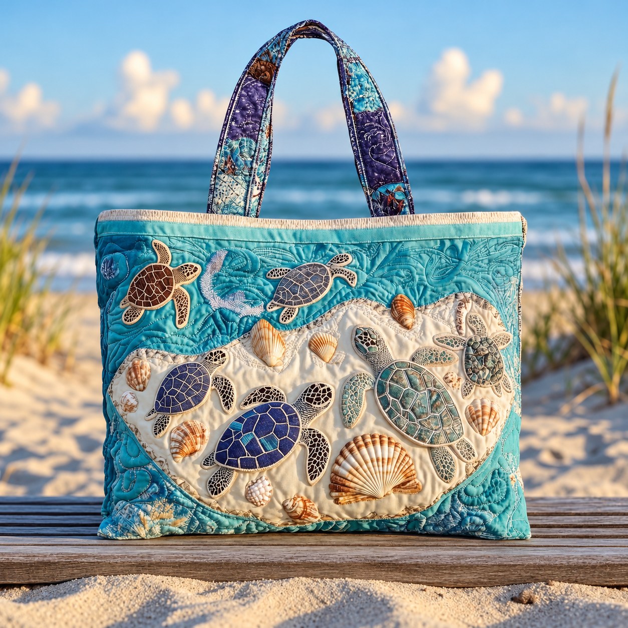 Handcrafted Bag - Blue Turtles and Seashells