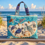 Emer | Quilted Beach Tote with Sea Turtles and Seashells