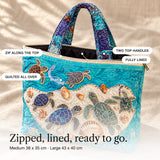 Emer | Quilted Beach Tote with Sea Turtles and Seashells