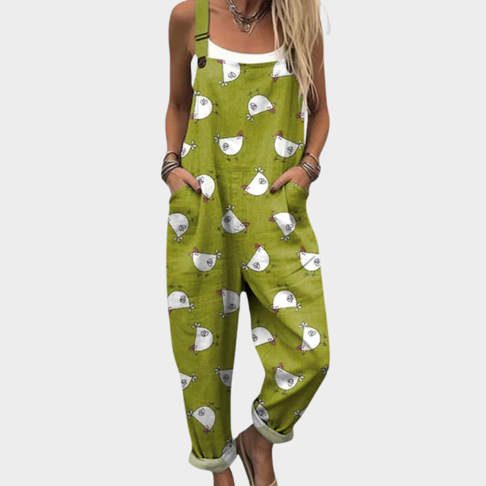 Esme | Women's Playful Hen Print Overalls