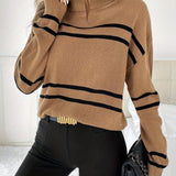 Camel Striped Turtleneck Jumper
