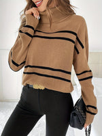 Camel Striped Turtleneck Jumper