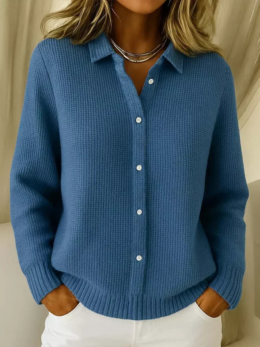 Plain Shirt-Collar Cardigan Navy, studio photo