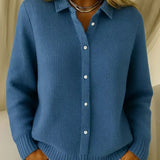 Plain Shirt-Collar Cardigan