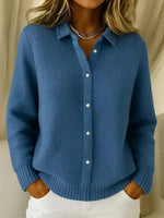 Plain Shirt-Collar Cardigan