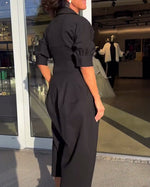 Portia | Black Collared Midi Dress with Pockets