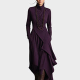 Tessie | Asymmetric Knit Turtleneck Maxi Dress