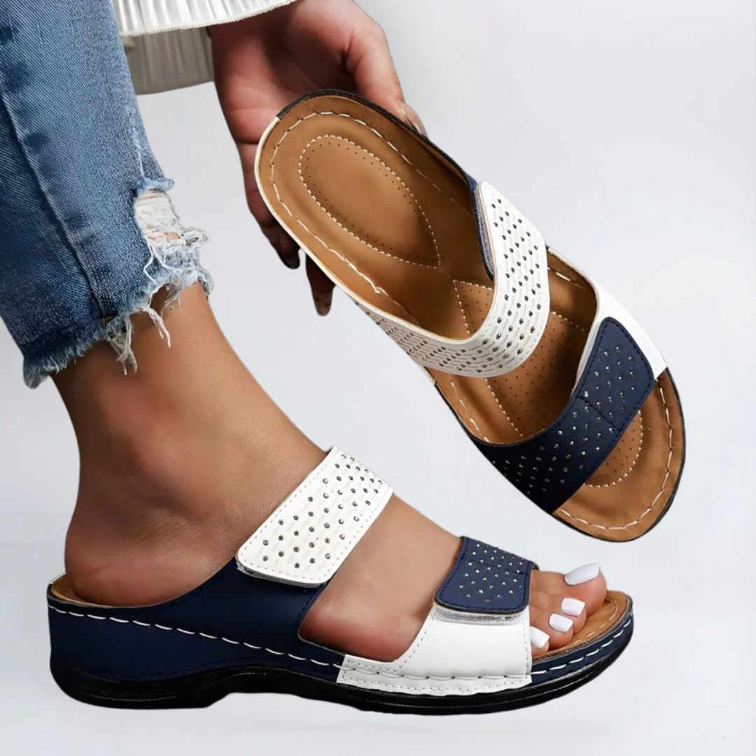 Faith | Women's Elegant Orthopaedic Sandals White and Blue, photo studio