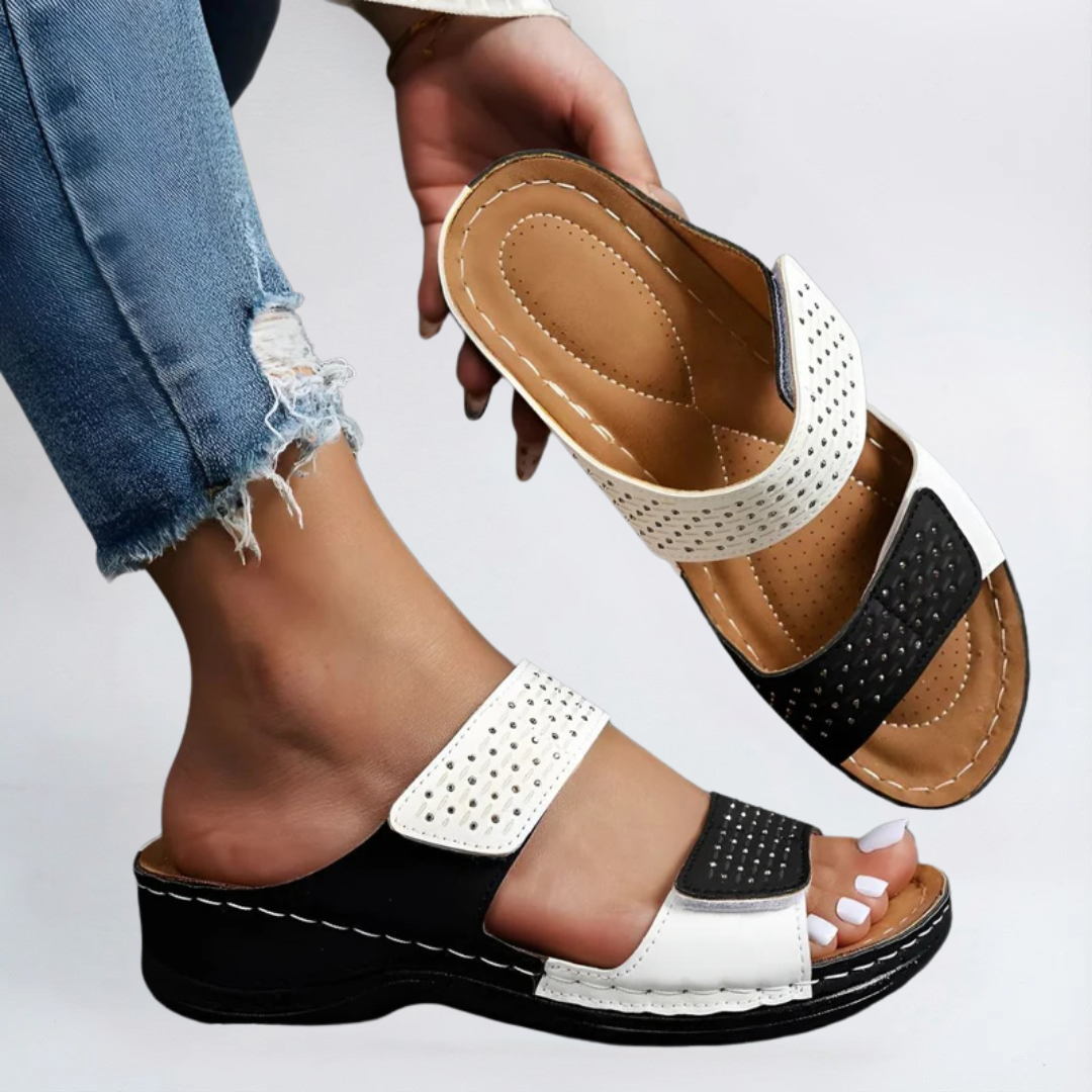Faith | Women's Elegant Orthopaedic Sandals Black and White, photo studio