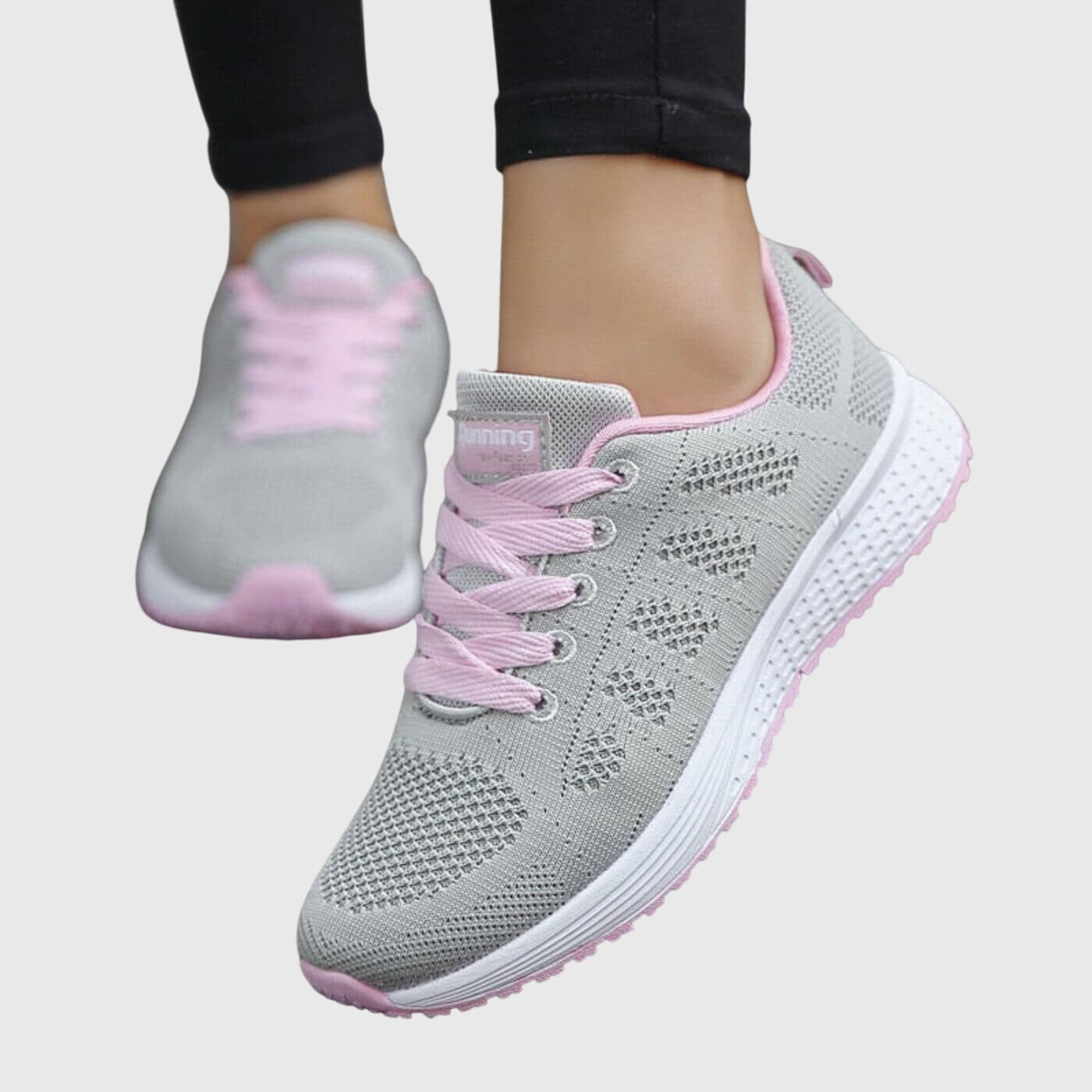 Jeannine | Lightweight Orthopaedic Sneakers with a Knit Upper Grey/Pink, photo studio
