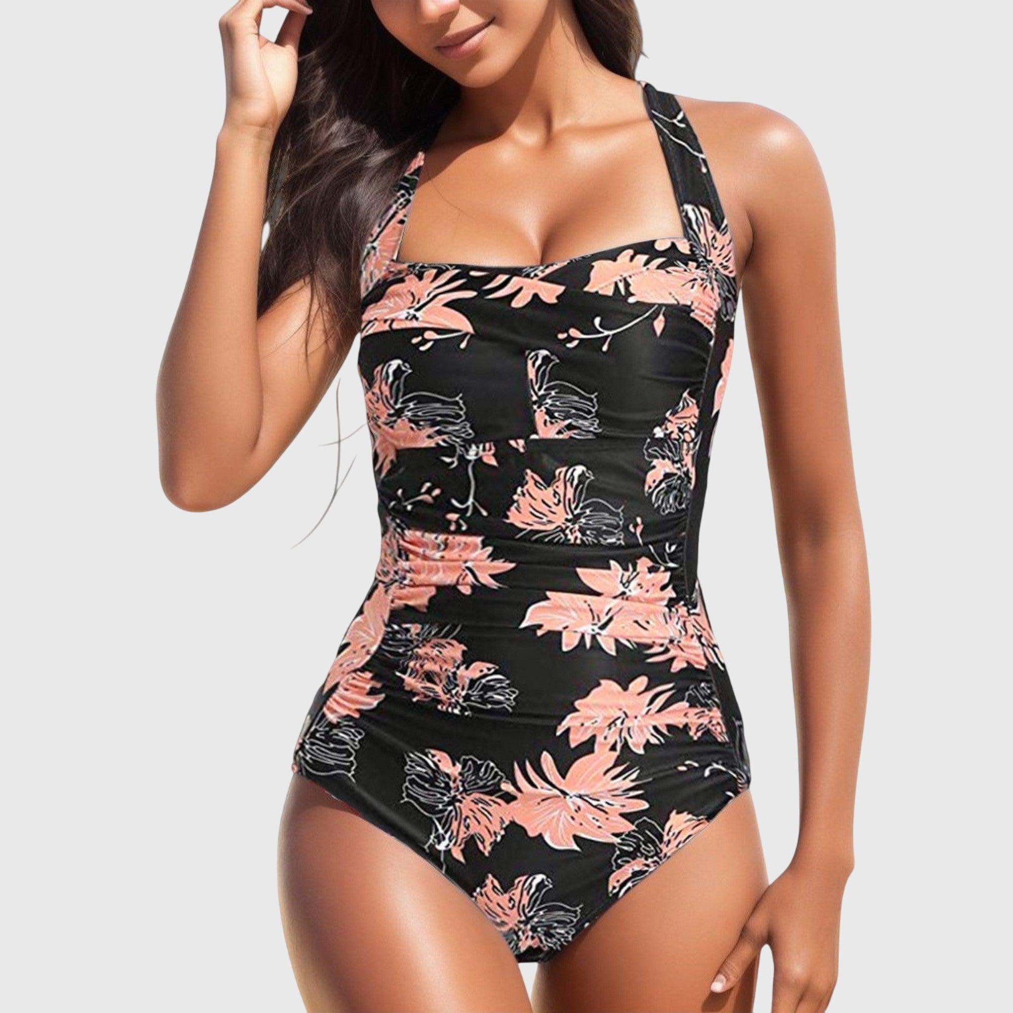 One-Piece Swimsuit Black-Pink, photo studio