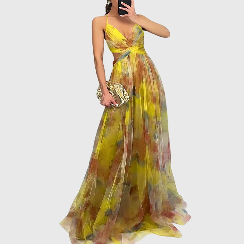 Floral Maxi Dress Yellow, studio photo