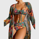Bikini Set with Kimono in Lime Tropical Hibiscus