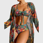 Bikini Set with Kimono in White Tropical Hibiscus