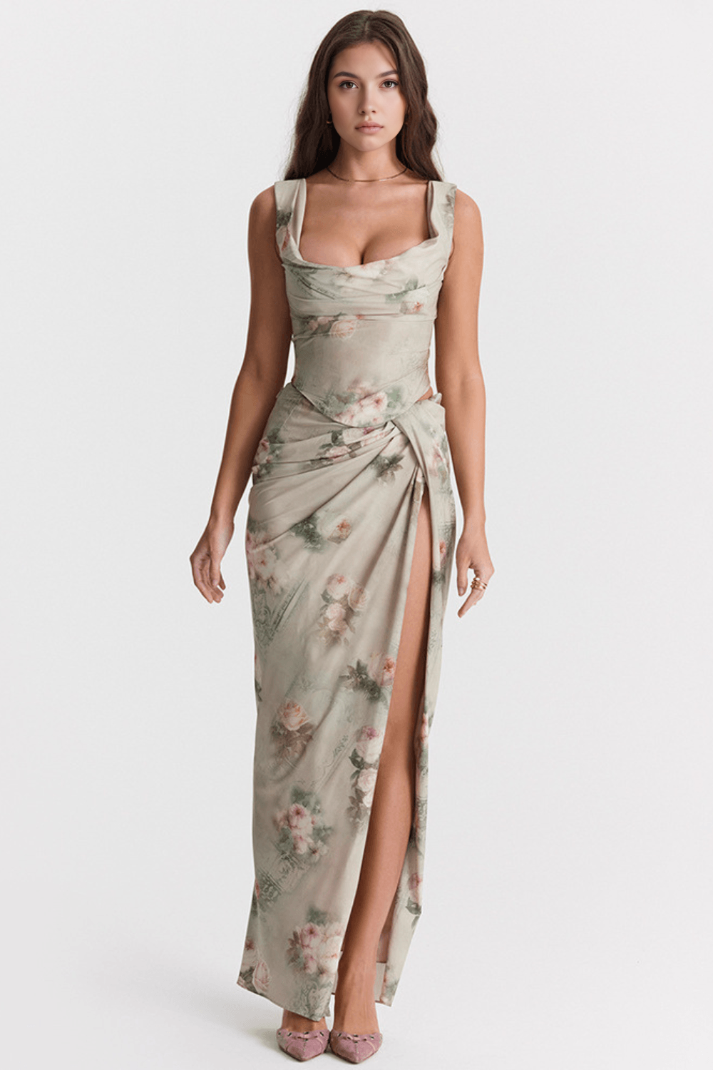 Kristina | Elegant Dress Beige, photo studio