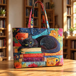 Finola | Quilted Tote Bag with a Sleeping Cat Motif