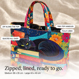 Finola | Quilted Tote Bag with a Sleeping Cat Motif