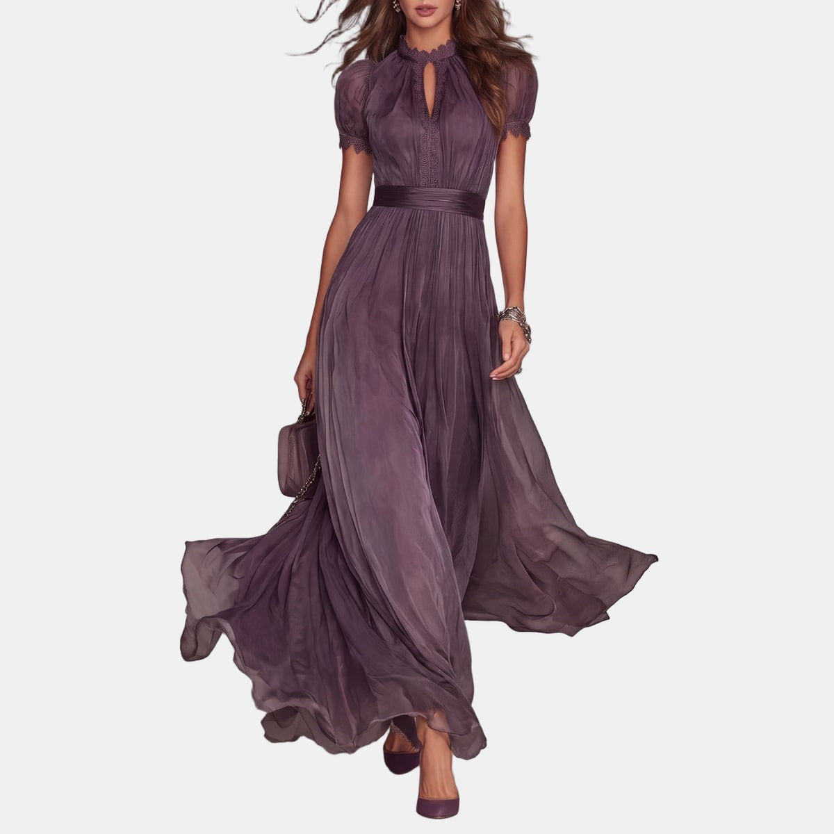 Flavia | Purple Cut-Out Maxi Dress with Lace Trim Purple, studio photo