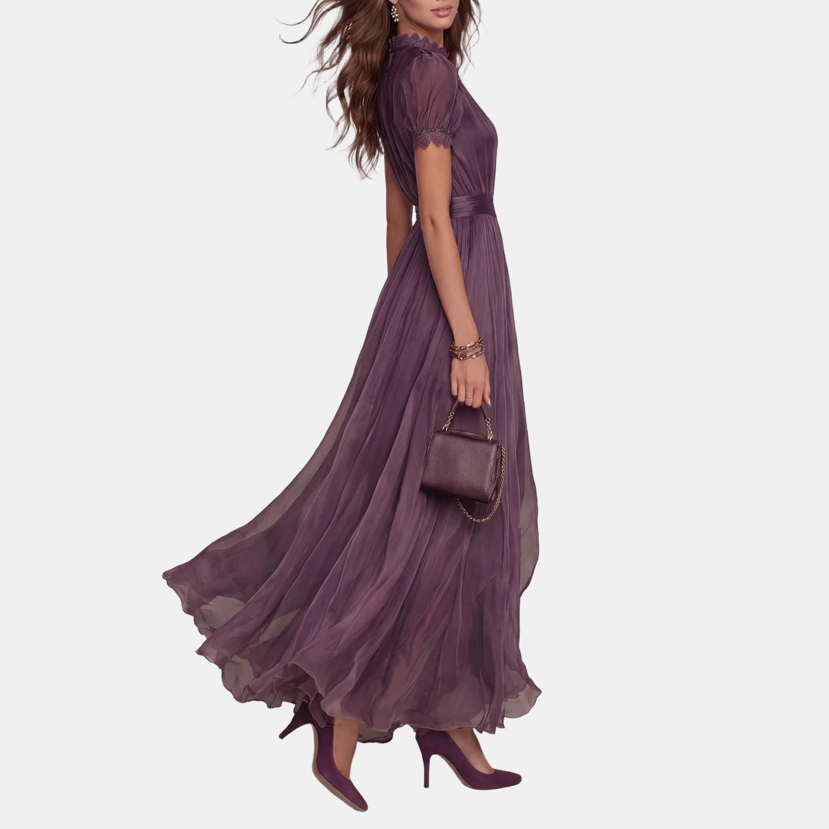 Flavia | Purple Cut-Out Maxi Dress with Lace Trim