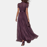 Flavia | Purple Cut-Out Maxi Dress with Lace Trim