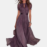 Flavia | Purple Cut-Out Maxi Dress with Lace Trim