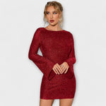 Long-Sleeve Sequin Open-Back Dress